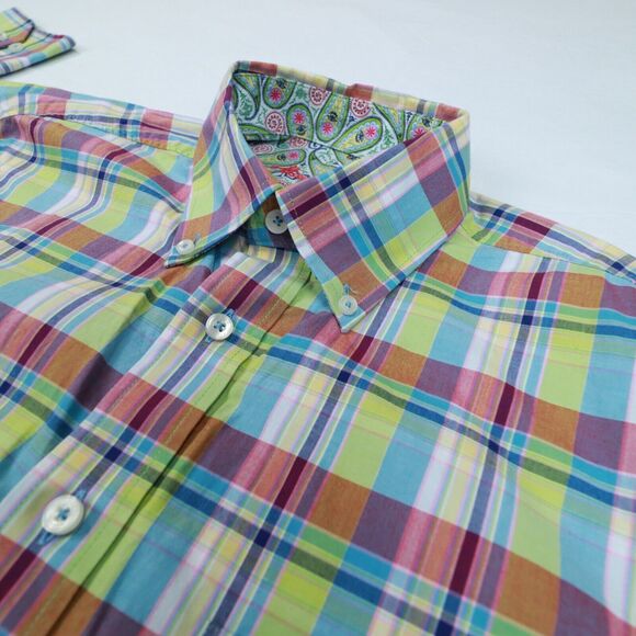 Alan Flusser Men's Check Paisley Flip Cuff Long Sleeve Button Shirt size‎ Medium - Picture 3 of 10